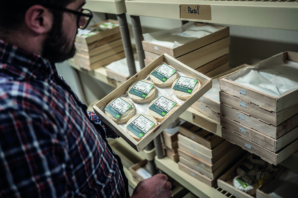 Le fromage de brebis bio de la ferme de l'Epine blanche à Druelle. ©Rodez agglomération/Balint pérail de brebis dans une cagette dans la ferme de l'épine blanche